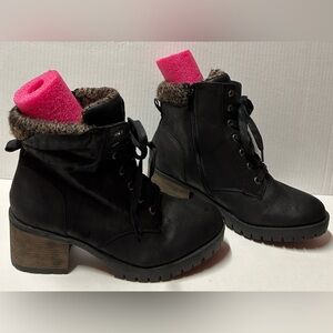 TORRID BLACK DURABLE HIKER COMBAT BOOT SIZE 12 WIDE FAUX LEATHER SWEATER TRIMMED